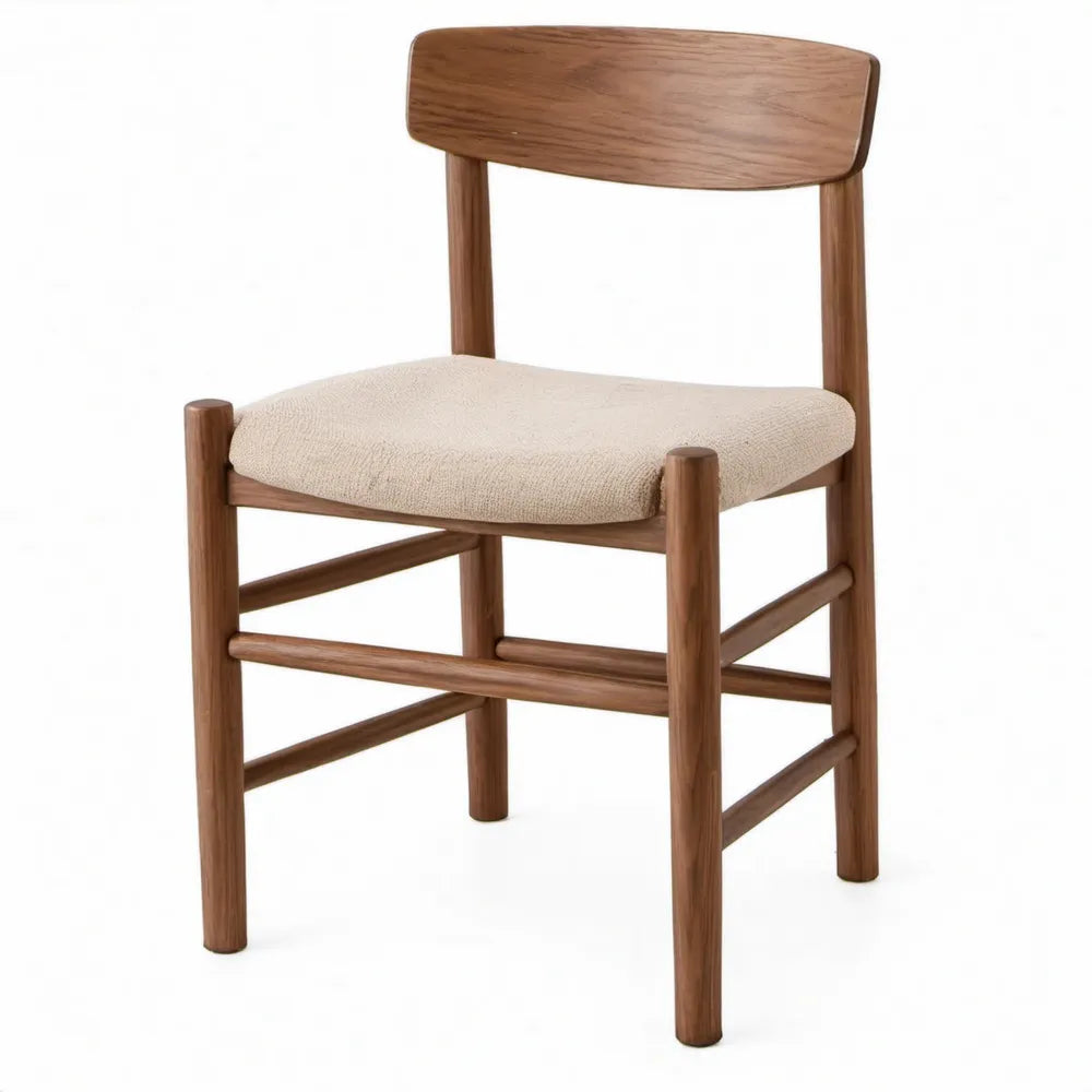 Eetkamerstoel met rugleuning, massief walnoothout en beige bouclé, 45 x 50 x 78 cm