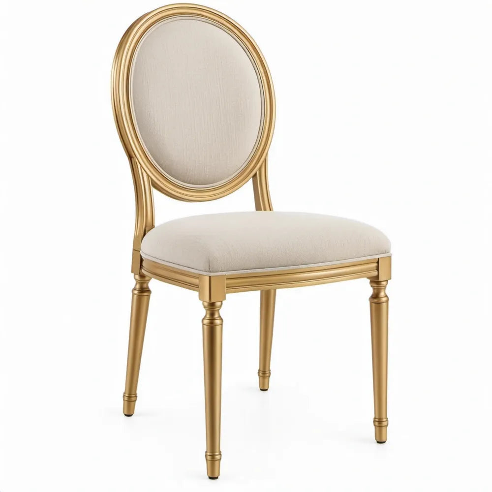 Eetkamerstoel met ovale rugleuning 50 x 55 x 98 cm Goud/Crème Massief Rubberhout en Polyester