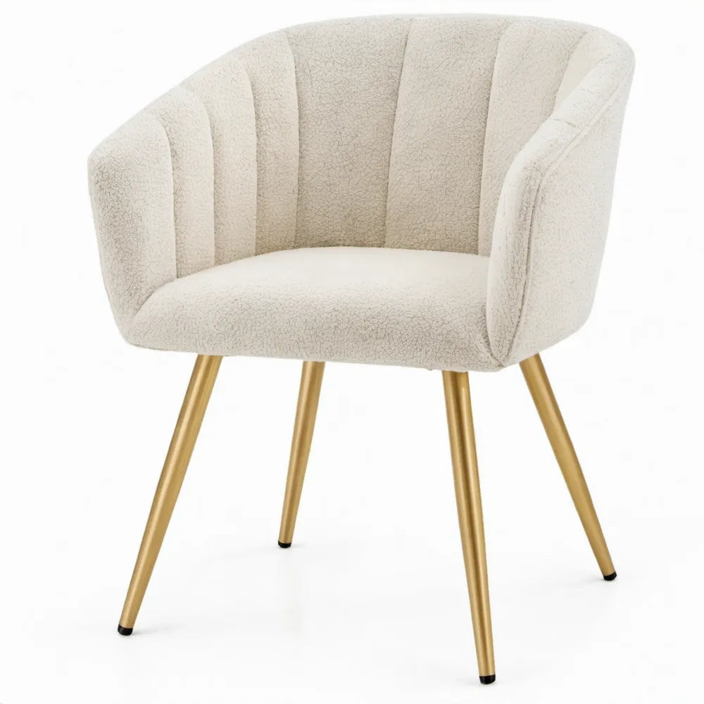 Gestoffeerde stoel met armleuningen 60 x 61 x 79 cm crème bouclé goudkleurig staal