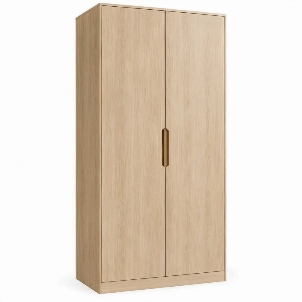 Kledingkast met 2 deuren, 4 legplanken en geïntegreerde greep – Licht eiken – 80 x 52 x 180 cm
