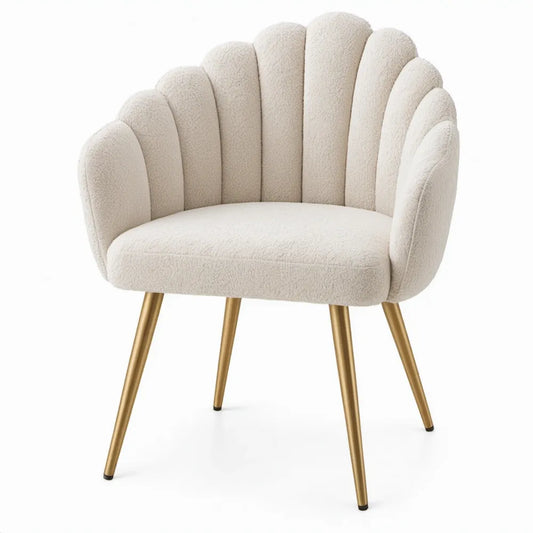 Eetkamerstoel met armleuningen 58 x 60 x 80 cm crème bouclé goudkleurig staal