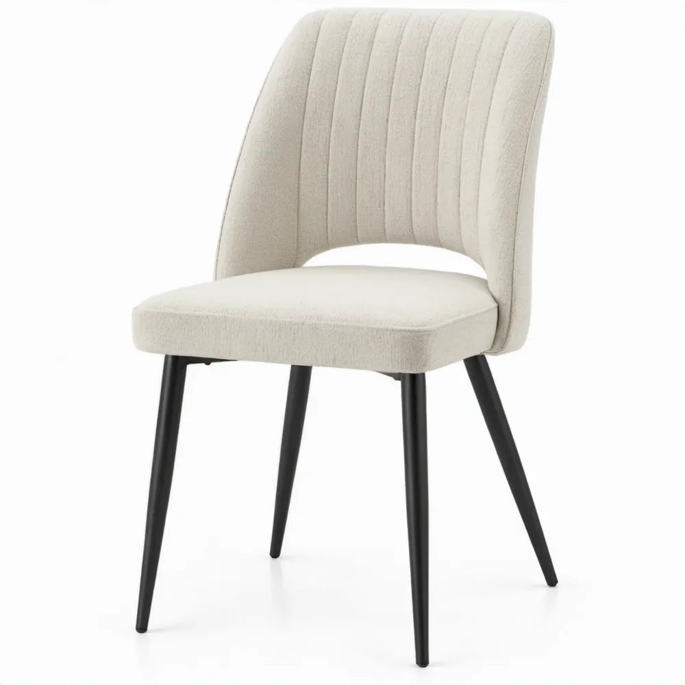 Gestoffeerde eetkamerstoel met rugleuning 48 x 58 x 82 cm, crème polyester en zwart staal