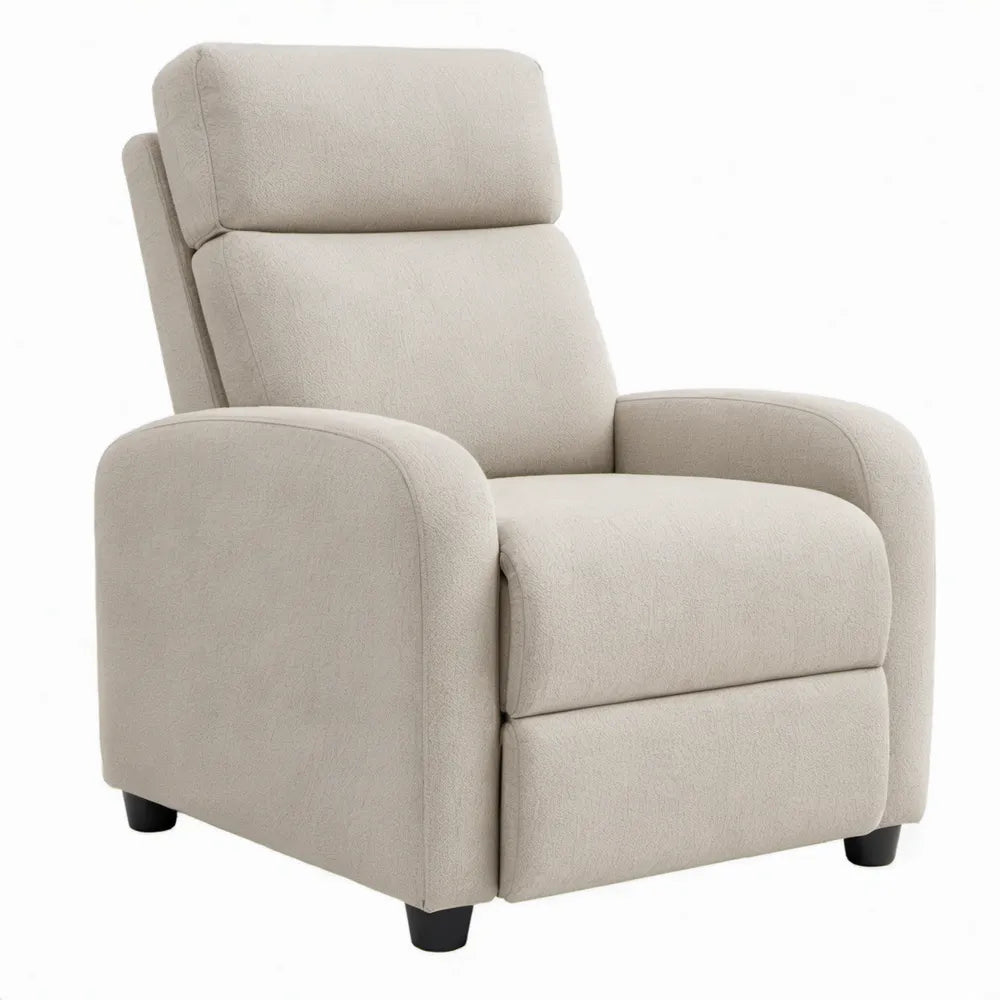 Beige relaxfauteuil met verstelbare rugleuning en geïntegreerde voetensteun, 85 x 90 x 102 cm