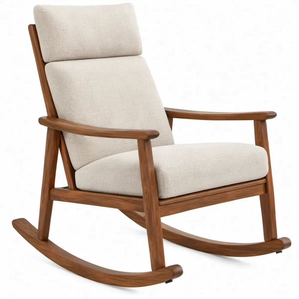 Schommelstoel met armleuningen, crème/bruin, 68 x 90 x 100 cm, massief rubberhout en polyester