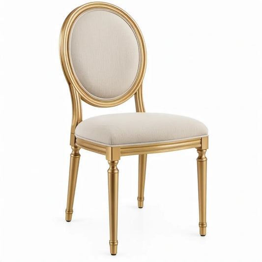 Eetkamerstoel met ovale rugleuning 50 x 55 x 98 cm Goud/Crème Massief Rubberhout en Polyester