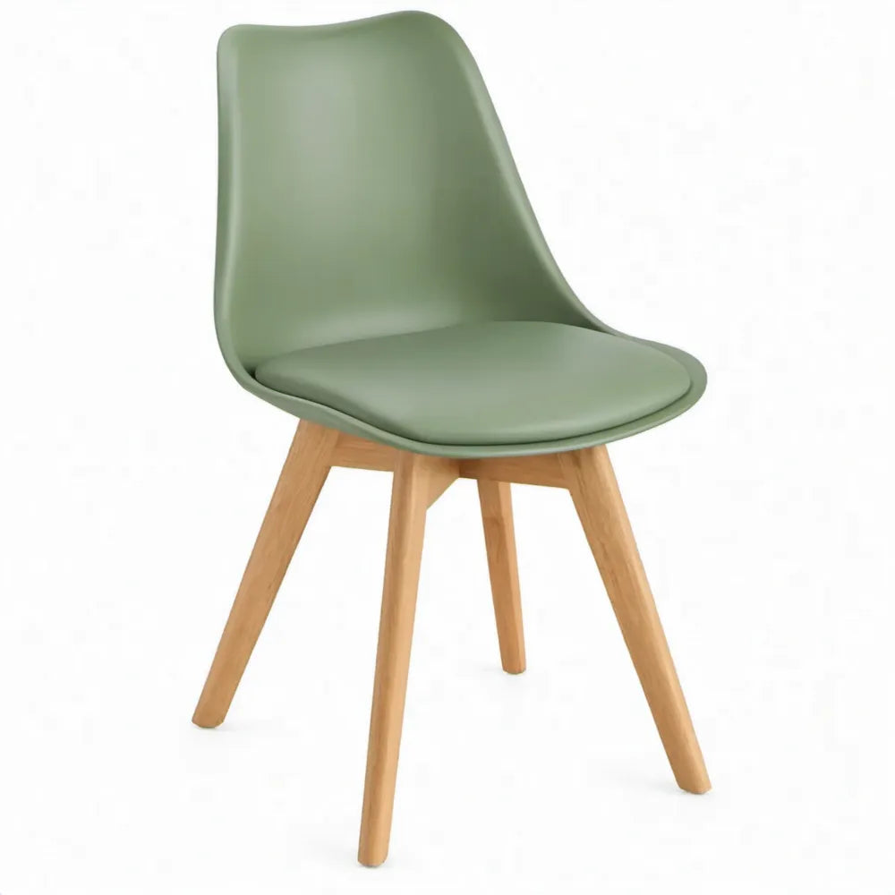 Eetkamerstoel met rugleuning 81 x 48 x 54 cm Saliegroen met naturel beukenhouten poten