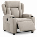 Beige handmatige relaxfauteuil met voetensteun, bekerhouders en opbergvak, 91 x 96 x 102 cm