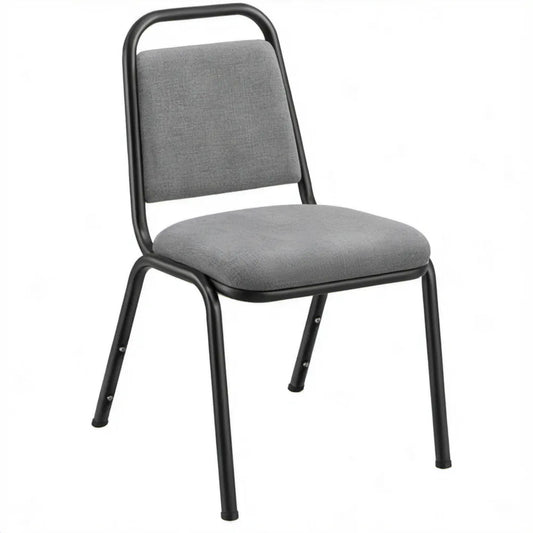 Grijze gevoerde zitting en rugleuning met zwart stalen frame, 45 x 52 x 82 cm