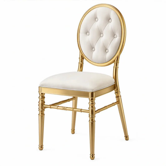 Wit-gouden eetkamerstoel met ovale gecapitonneerde rugleuning, 46 x 50 x 98 cm