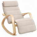 Beige schommelstoel met hoofdsteun en naturel multiplex frame, 68 x 94 x 95 cm